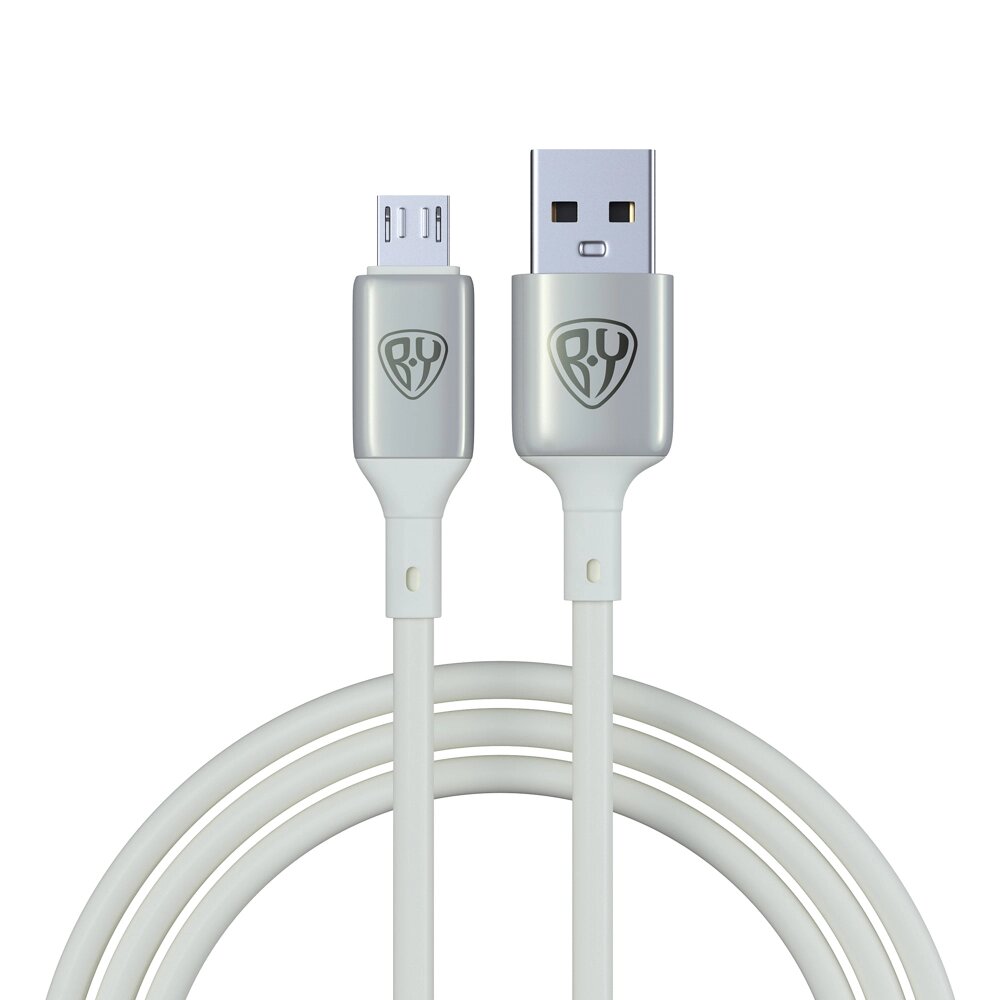 BY Кабель для зарядки Space Cable Pro Micro USB, 1м, Быстрая зарядка QC3.0, штекер металл, белый от компании ООО "Барс" - фото 1