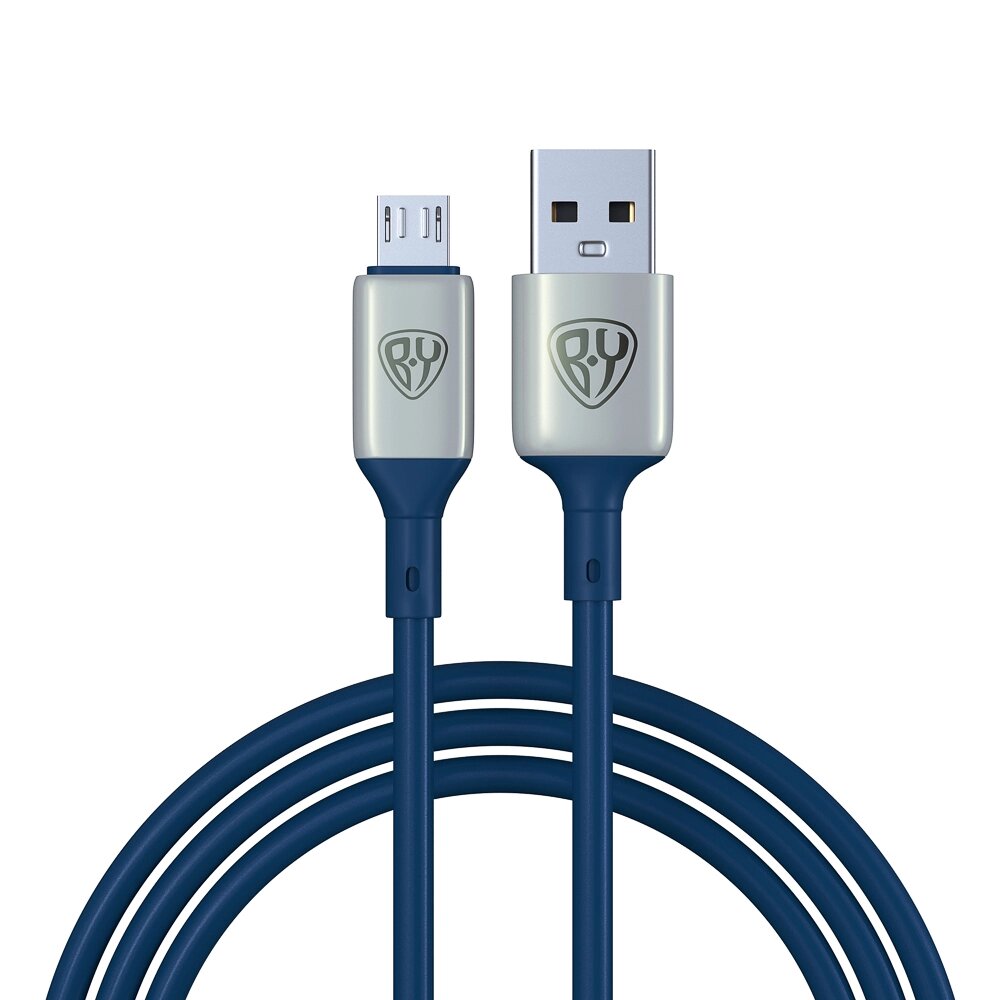 BY Кабель для зарядки Space Cable Pro Micro USB, 1м, Быстрая зарядка QC3.0, штекер металл, синий от компании ООО "Барс" - фото 1