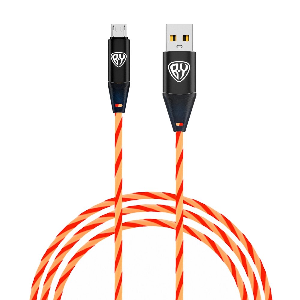 BY Кабель для зарядки Светящийся Micro USB, 1м,2.4А, Быстрая зарядка, LED подсветка оранжевая, Конек от компании ООО "Барс" - фото 1