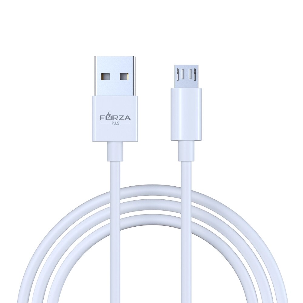 FORZA Кабель для зарядки Эталон microUSB, 1м, Быстрая зарядка 3А, QC, PD 20W, TPE, белый, кейс от компании ООО "Барс" - фото 1