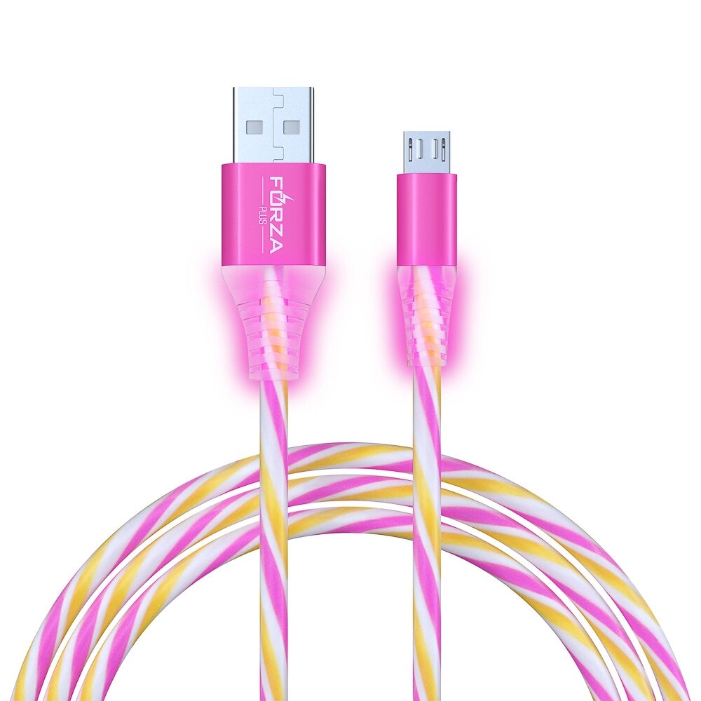 FORZA Кабель для зарядки Конфетти Micro USB, 1м, 1.5А, цветная подсветка, 3 цвета, пакет от компании ООО "Барс" - фото 1