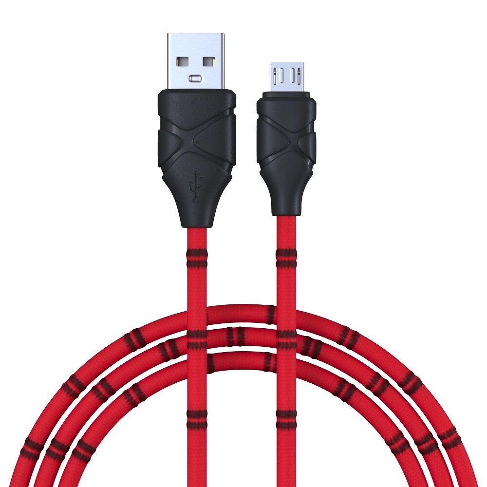 FORZA Кабель для зарядки Питон Micro USB, 1м, 2А, тканевая оплётка, 3 цвета, пакет от компании ООО "Барс" - фото 1