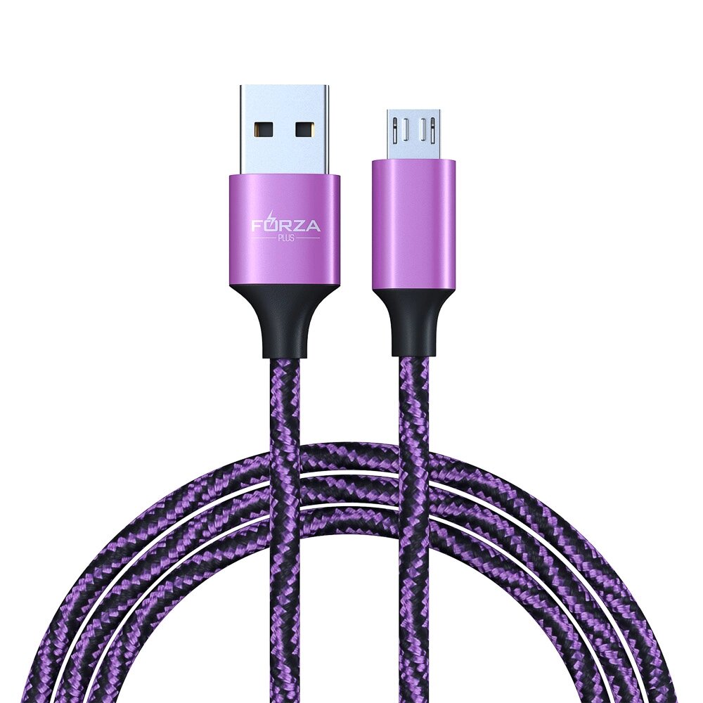 FORZA Кабель для зарядки Серпантин Micro USB, 1м, 1.5А, тканевая оплётка, 4 цвета, пакет от компании ООО "Барс" - фото 1