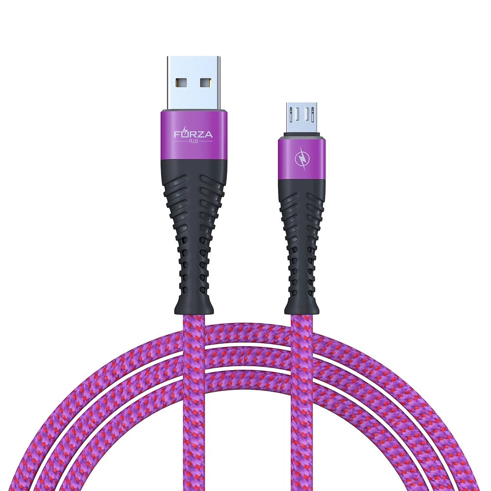 FORZA Кабель для зарядки Венеция Micro USB, 1м, 2А, тканевая оплётка, 3 цвета, пакет от компании ООО "Барс" - фото 1