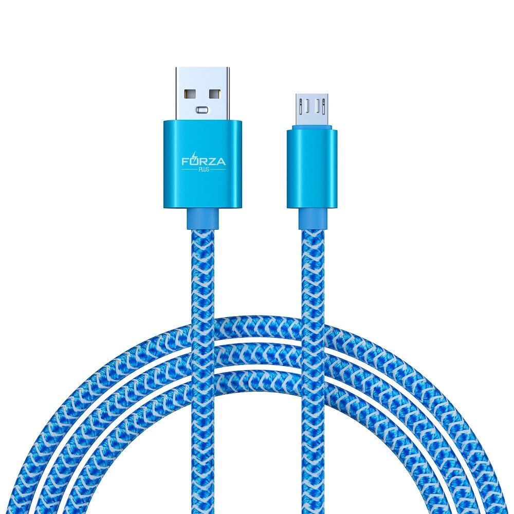 FORZA Кабель для зарядки Волна Micro USB, 1м, 2А, тканевая оплётка, 4 цвета, пакет от компании ООО "Барс" - фото 1