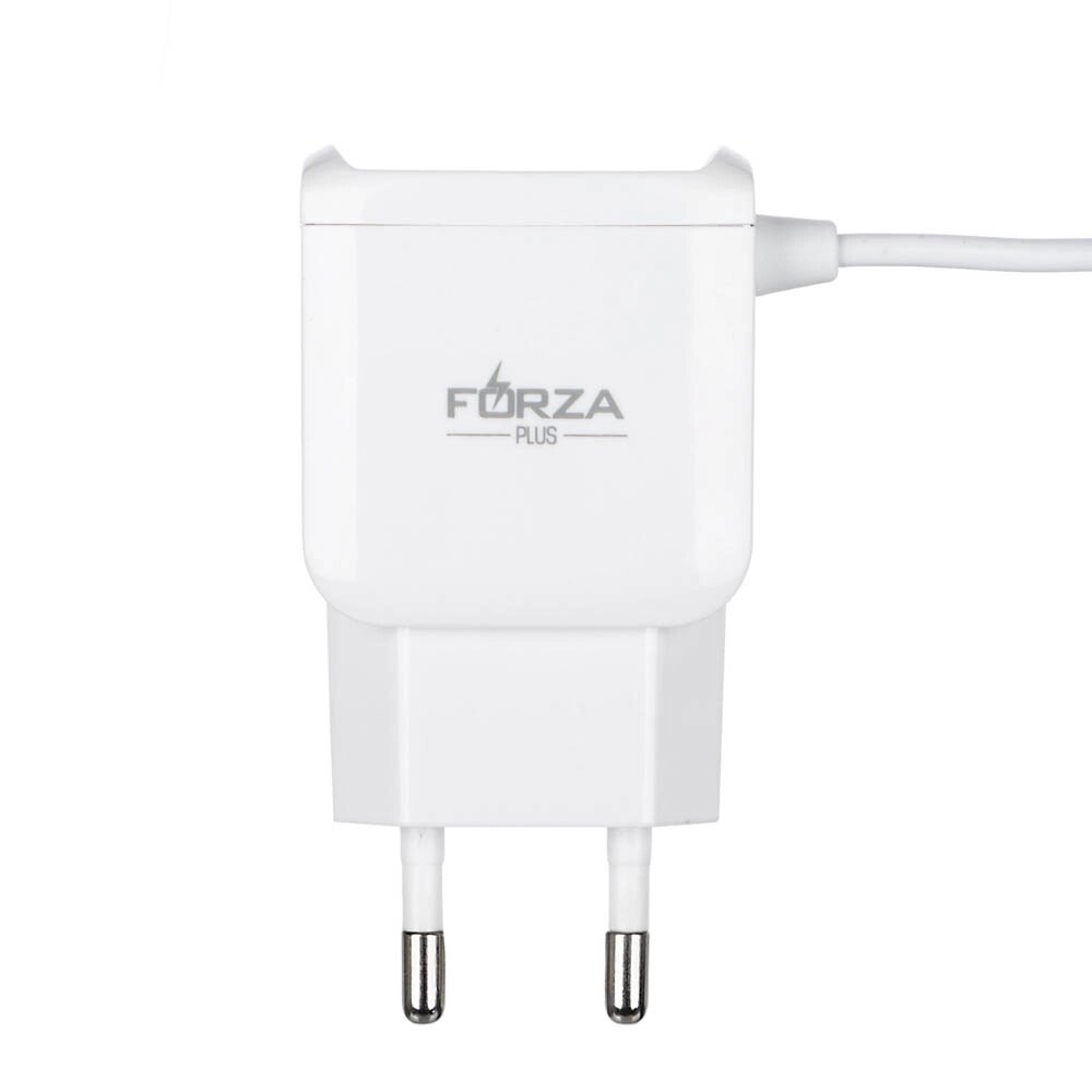 FORZA Сетевое зарядное устройство Старт, встроенный кабель, 2xUSB, 2А, 5В, Белый от компании ООО "Барс" - фото 1