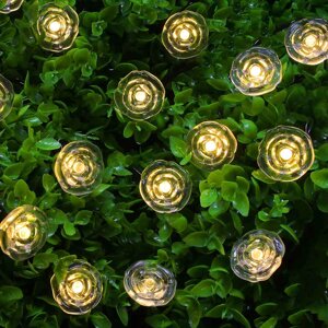 INBLOOM Гирлянда уличная на солн. батарее Роза 7м, 25LED ламп, свечение шампань, 2 режима, ПВХ, 2V80mA, 1.2V600mAh