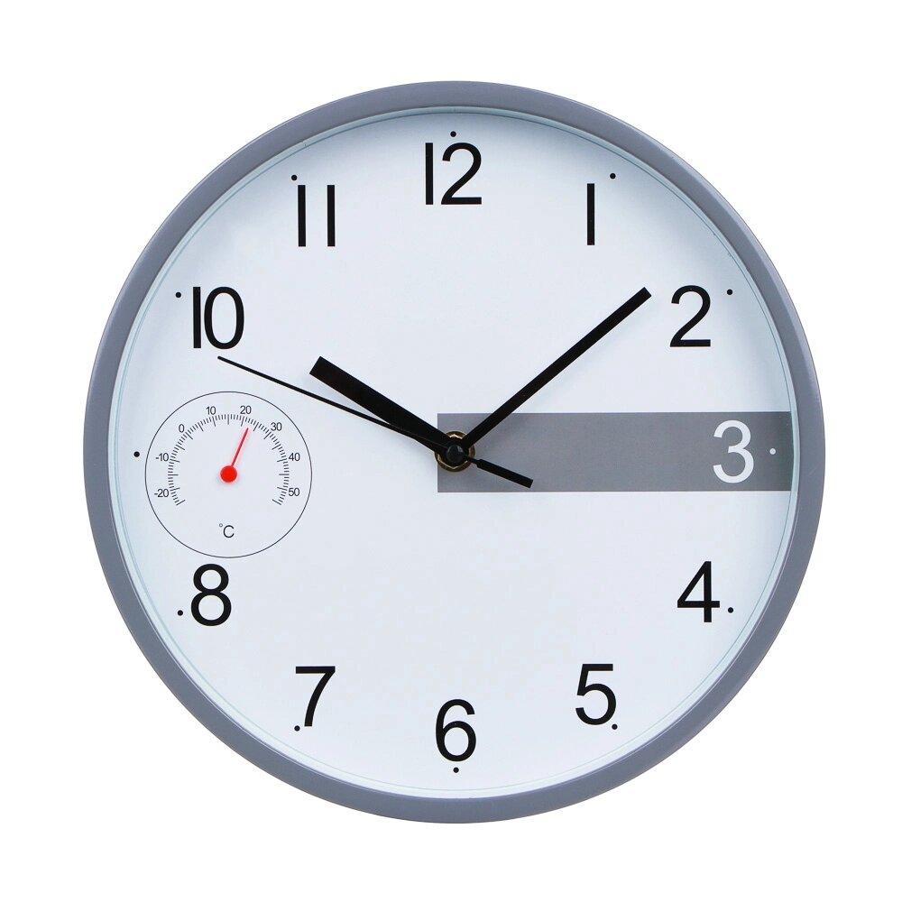 LADECOR CHRONO Часы настенные круглые, пластик, 24,6х24,6х4,2 см, 1xАА, цвет окантовки серый от компании ООО "Барс" - фото 1