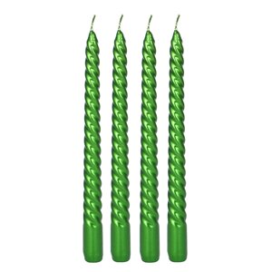 LADECOR Набор витых свечей, 4 шт, 25 см, цвет зеленый перламутр.