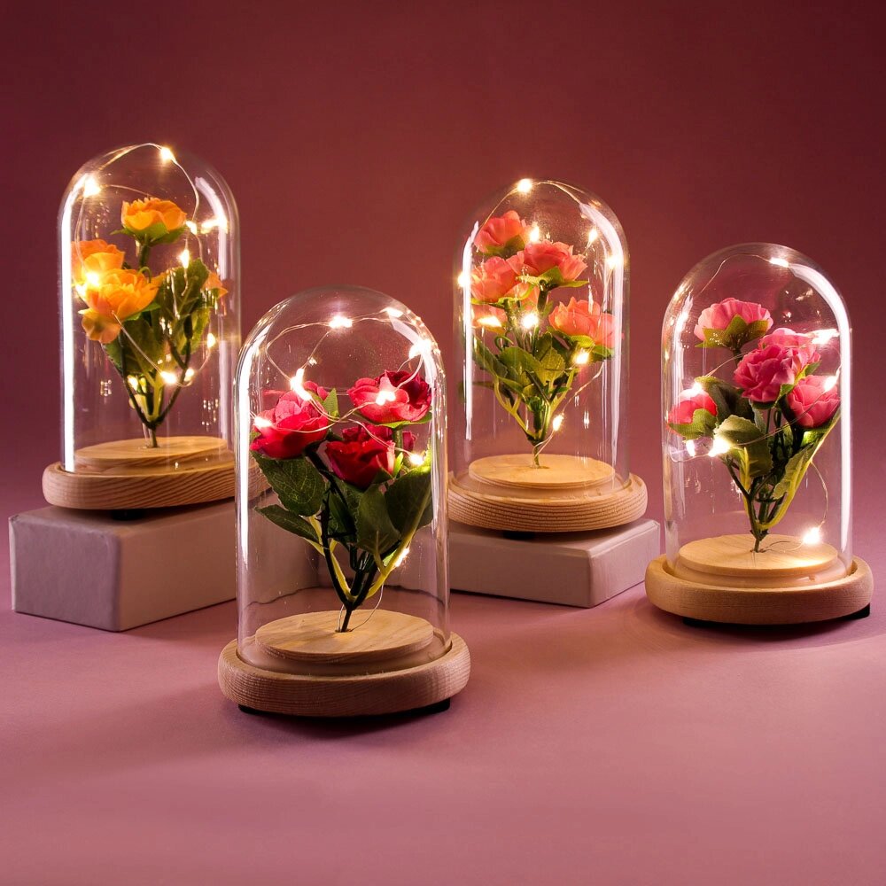 LADECOR Светильник - цветочная композиция, розы, 15 см, 3хLR1130, 4 цвета от компании ООО "Барс" - фото 1
