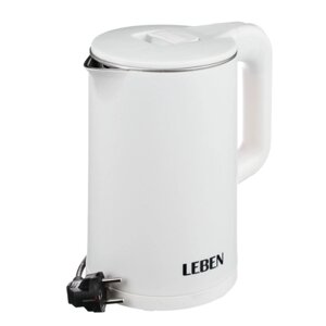 LEBEN Чайник электрический 1,8л, 1850Вт, скрытый нагревательный элемент, белый пластик