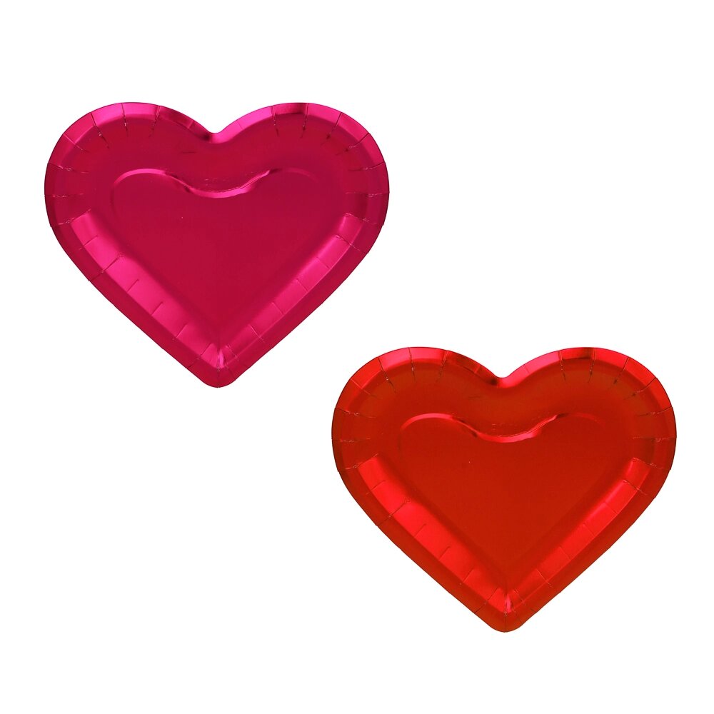 Набор бумажных тарелок с фольгированных в форме сердца, 27x25 см, 2 цвета, красный, розовый, 6 шт от компании ООО "Барс" - фото 1