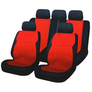 NG Авточехлы универсальные комфорт плюс 9 пр., MESH, PVC, 3 замка, Airbag, черный/красный