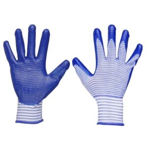 Перчатки нейлоновые ПЛАМЯ - Синие с белым рифленым нитрилом, 10 размер 12/960