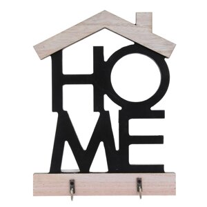 Ключница открытого типа HOME на 2 крючка, 18,5x3,5x24 см, МДФ, цвет черный