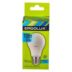Ergolux LED-A60-10W-E27-4K (Эл. лампа светодиодная ЛОН 10Вт E27 4500K 180-240В), 12149