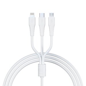 BY Кабель для зарядки 3 в 1 Классика iP/Micro USB/Type-C, 1м, 3A, белый