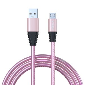 FORZA Кабель для зарядки Перламутр Micro USB, 1м, 2А, кожаная оплётка, 3 цвета, пакет