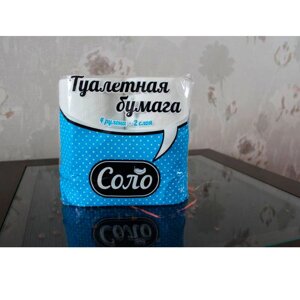 Туалетная бумага "СОЛО", 2сл, белая с перф 4шт/упак 1/14