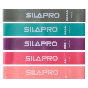 SILAPRO Набор фитнес резинок 5шт (2,5кг, 4,5кг,7кг, 9кг, 14кг), 60х5см, латекс