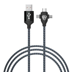 BY Кабель для зарядки 3 в 1 iP/Micro USB /Type-C, 1м, 2А, тканевая оплетка, чёрный