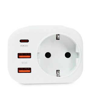 BY Разветвитель, 1 гнездо, 2xUSB-A QC3.0, USB-C PD, 3.4А, 16А, 4000Вт