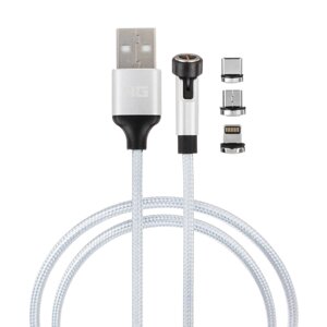 NG Кабель для зарядки магнитный поворотный 3 в 1, iP/Micro USB/Type-C, 1м, 2.4, тканевая оплетка