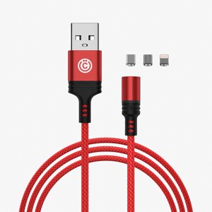 ВСЁГАЗИН Кабель для зарядки Магнитный 3 в 1, iP/Micro USB/Type-C, 1м, 2.1А, красный