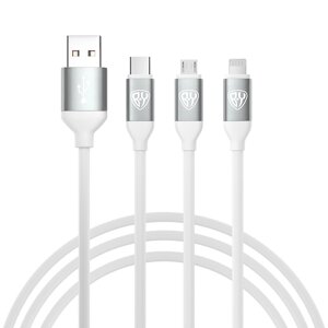 BY Кабель для зарядки 3 в 1, iP/Micro USB/Type-C, 1.5м, 2.4А, белый