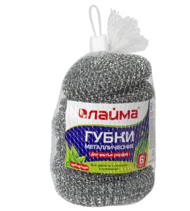 Губки металлические стальные 6шт/уп,15г, D-130мм ЛАЙМА
