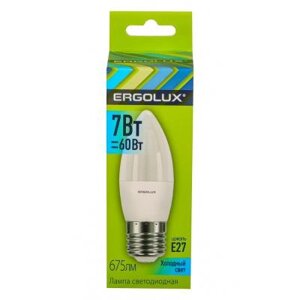 Ergolux LED-C35-7W-E27-4K (Эл. лампа светодиодная Свеча 7Вт E27 4500K 172-265В), 13298