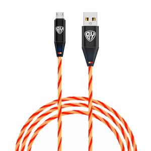 Рыжий Кабель для зарядки Светящийся Micro USB, 1м, 2.4А, Быстрая зарядка, LED подсветка оранжевая