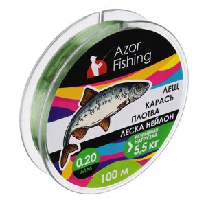 AZOR FISHING Леска "Лещ, Карась, Плотва", нейлон, 100м, 0,20мм, 5,5кг, зеленая
