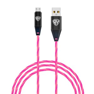 BY Кабель для зарядки Светящийся Micro USB, 1м, 2.4А, Быстрая зарядка, LED подсветка розовая, Заря