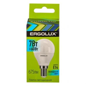 Ergolux LED-G45-7W-E14-4K (Эл. лампа светодиодная Шар 7Вт E14 4500K 172-265В), 12144