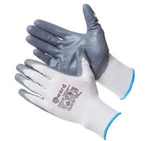 Перчатки нейлоновые с нитриловым покрытием БЕЛЫЕ с серым покрытием, 9 размер Gward Nitro 12/720