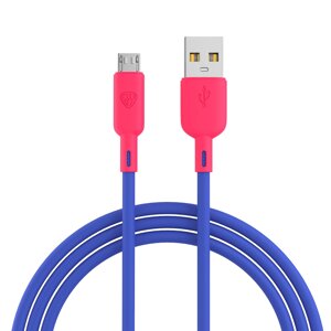 BY Кабель для зарядки Bright microUSB, 1м, Быстрая зарядка 3А, QC, PD 20W, силикон, сине-малиновый