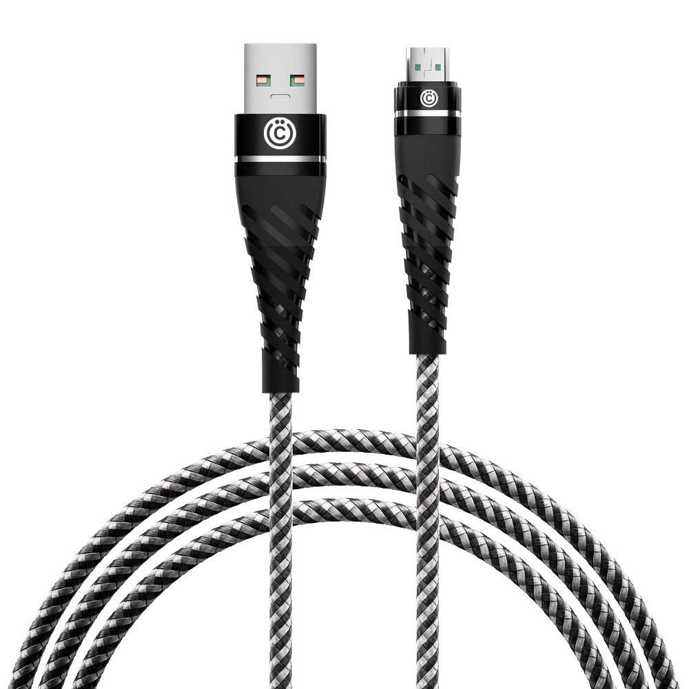 ВСЁГАЗИН Кабель для зарядки MicroUSB, 1м, 2.4А, Быстрая зарядка QC3.0, тканевая оплётка, черно-белый от компании ООО "Барс" - фото 1