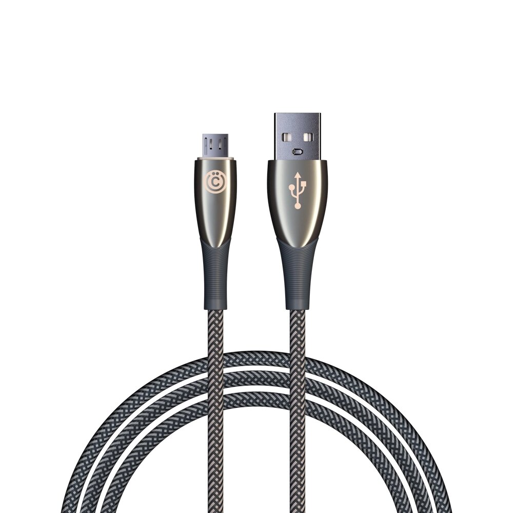 ВСЁГАЗИН Кабель для зарядки Сириус Micro USB, 1м, 3А, Быстрая зарядка QC3.0, штекер металл, серый от компании ООО "Барс" - фото 1