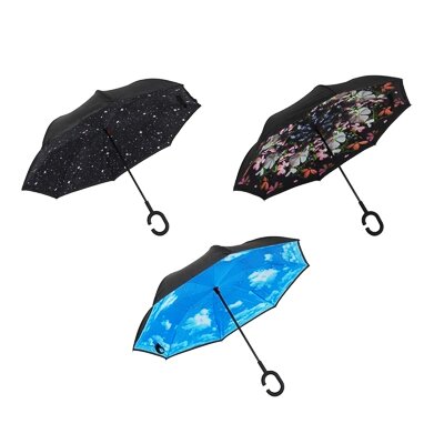 Зонт реверсивный (обратное сложение), сплав, пластик, полиэстер, 58 см, 8 спиц, 3 дизайна от компании ООО "Барс" - фото 1