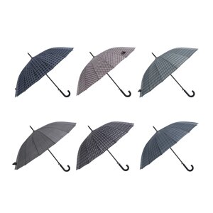 Зонт-трость мужской, металл, пластик, полиэстер, 60см, 16 спиц, 6 дизайнов