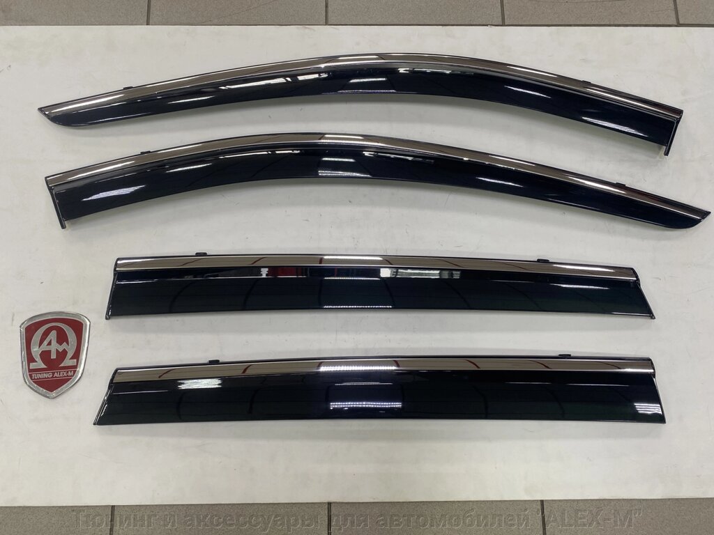 Дефлектора на окна тёмные с нержавеющим молдингом (Wind, Китай) для Nissan X-Trail T32 2014- от компании Тюнинг и аксессуары для автомобилей "ALEX-M" - фото 1