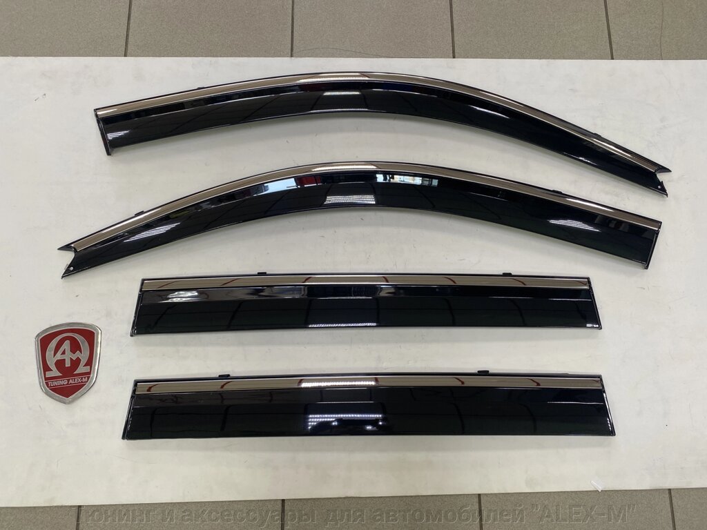 Дефлекторы боковых окон тёмные с нержавеющим молдингом (WIND Китай) для Toyota Prado 120 от компании Тюнинг и аксессуары для автомобилей "ALEX-M" - фото 1