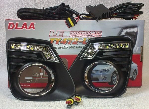Дневные ходовые огни в заглушках передних противотуманных фар для Toyota Corolla 2010-2013 от компании Тюнинг и аксессуары для автомобилей "ALEX-M" - фото 1