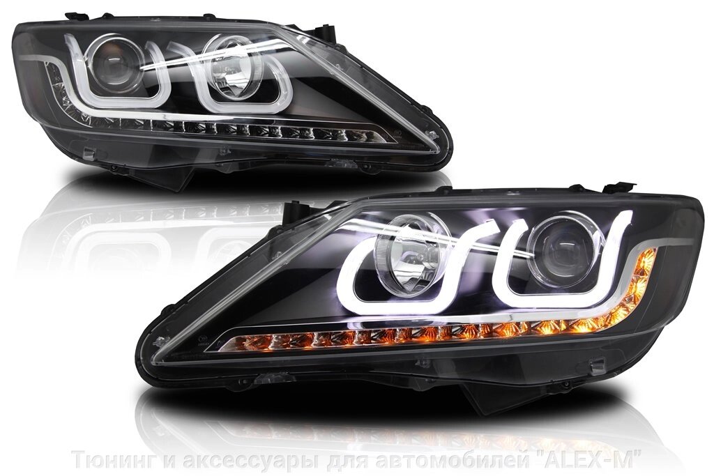 Фары передние чёрные линзованные Zombi Style H7/D2S для Toyota Camry 2011- от компании Тюнинг и аксессуары для автомобилей "ALEX-M" - фото 1