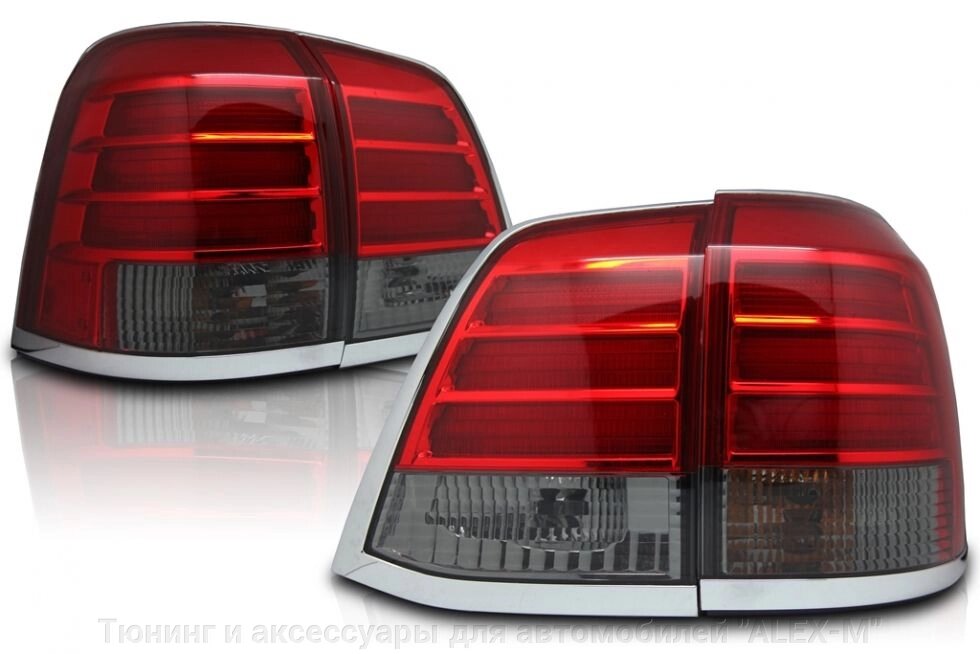 Фонари задние красные + тонированные светодиодные с хромированным кантом для Land Cruiser 200 от компании Тюнинг и аксессуары для автомобилей "ALEX-M" - фото 1