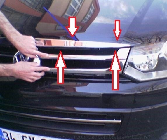 Хромированная накладка на кромку капота из нержавеющей стали для Volkswagen T5 2010-2015 от компании Тюнинг и аксессуары для автомобилей "ALEX-M" - фото 1