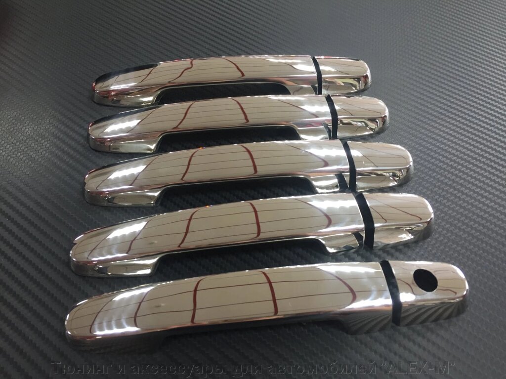 Хромированные накладки на ручки дверей без сенсора из нержавеющей стали для Toyota Rav-4 2006-2012 от компании Тюнинг и аксессуары для автомобилей "ALEX-M" - фото 1