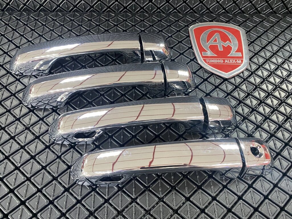 Хромированные накладки на ручки дверей под 2 сенсора (пластик) для Toyota Prado 150 2009- от компании Тюнинг и аксессуары для автомобилей "ALEX-M" - фото 1