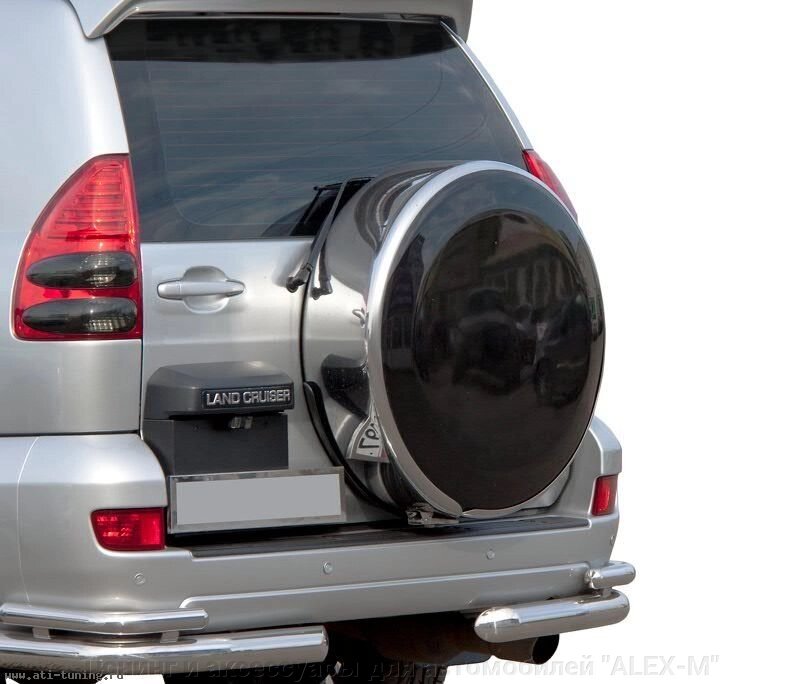 Контейнер запасного колеса 265/65 R17 обод из нержавеющей стали + чёрная тарелка для Toyota Prado 120 от компании Тюнинг и аксессуары для автомобилей "ALEX-M" - фото 1